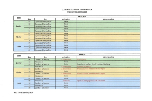 les informations générales et le calendrier des séances Ski-Forme 2023 - 2024 :