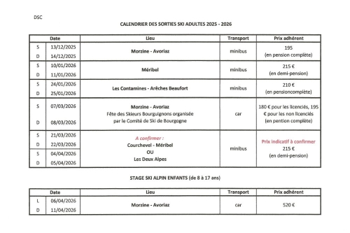 Nos activités de Ski Loisir 2025 - 2026
